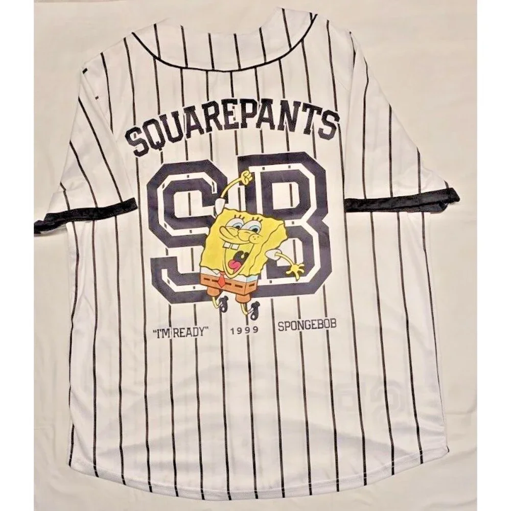SPONGE BOB SQUARE PANTS‎ Men's Baseball Shirt L, Button Up, Short Sleeves